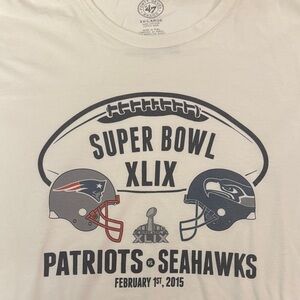 47 White Super Bowl XLIX Patriots vs Seahawks Tee